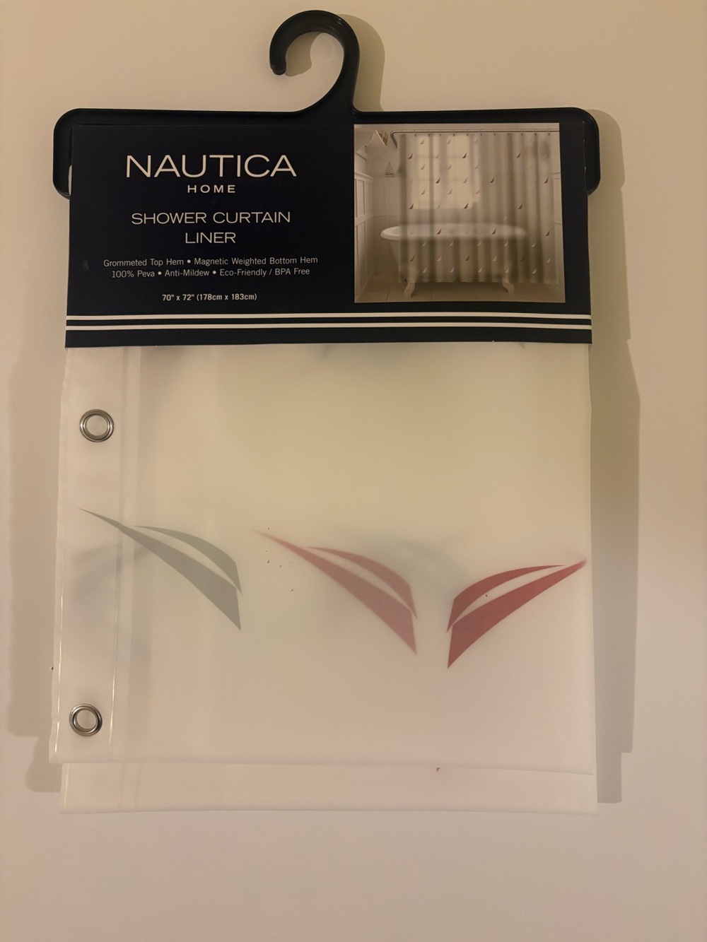 (New) Nautica Blue & White PEVA Shower Liner